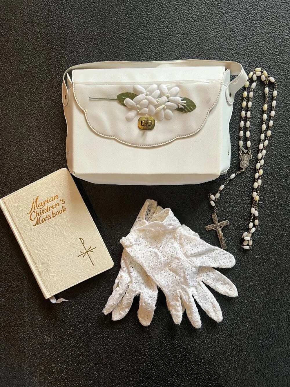 Vintage First Holy Communion Purse Prayer Book Gloves and Rosaries 1970s